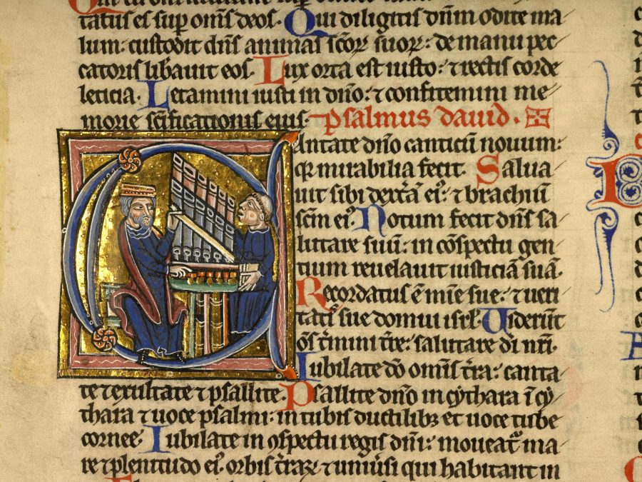 King David and an assistant playing the organ